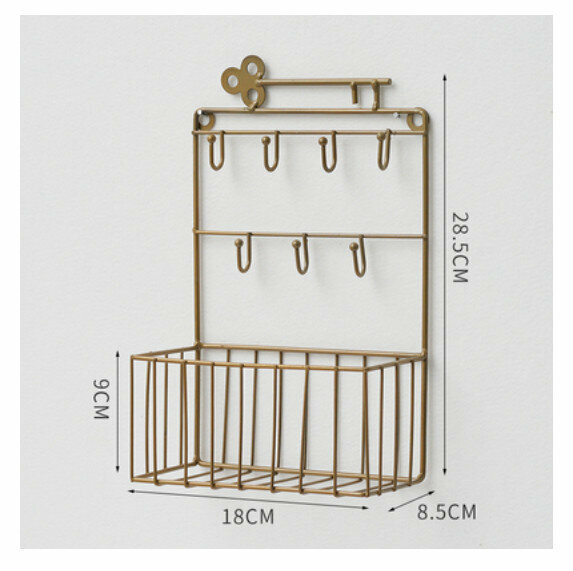Popular wall-mounted decorative shelf [bronze 7 hooks + hanging basket]