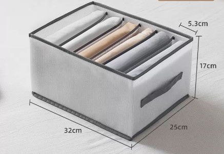 New style (pack of 2) foldable clothing compartment storage box (grey 6 compartments) (size: 32*25*17*5.3CM)