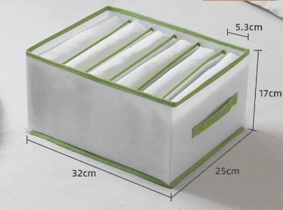 New style (pack of 2) foldable clothing compartment storage box (green 6 compartments) (size: 32*25*17*5.3CM)