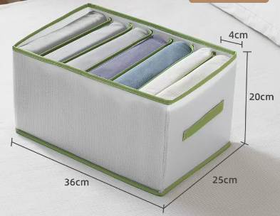 New style (pack of 2) foldable clothing compartment storage box (green 7 compartments) (size: 36*25*20*4CM)