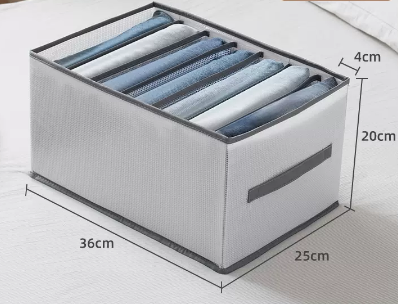 New style (pack of 2) foldable clothing compartment storage box (grey 7 compartments) (size: 36*25*20*4CM)
