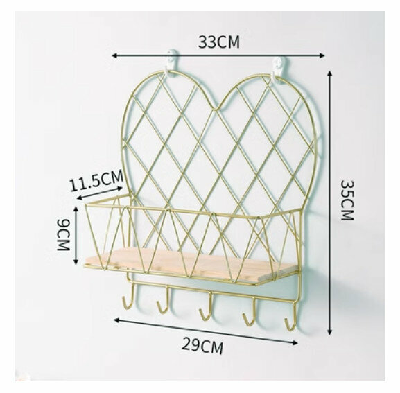 Hot Selling Wall Decorative Shelf [Golden Heart with Hook]