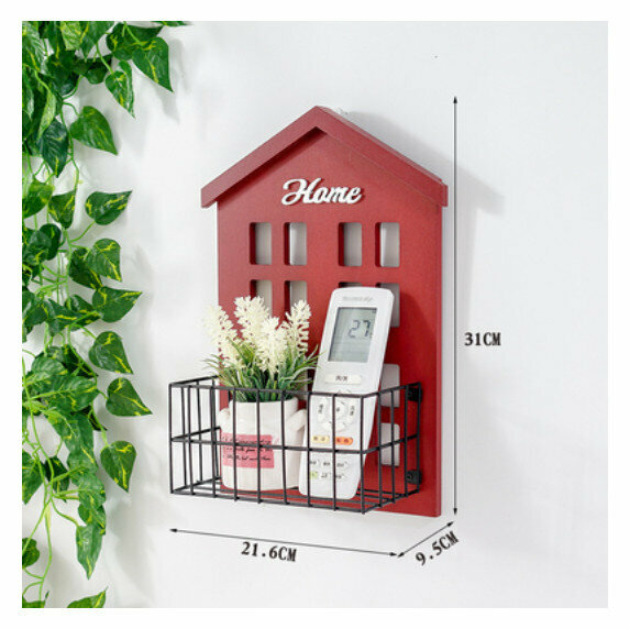 Hot selling wall-mounted decorative storage rack [red small house iron basket]