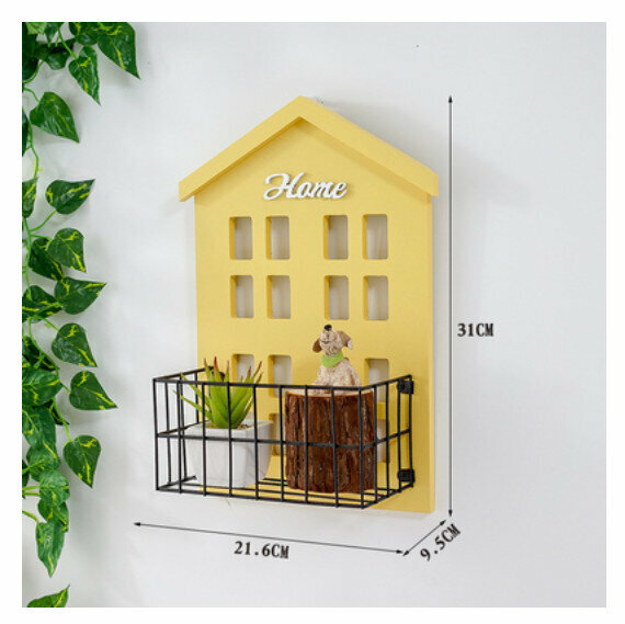 Hot selling wall-mounted decorative storage rack [yellow small house iron basket]
