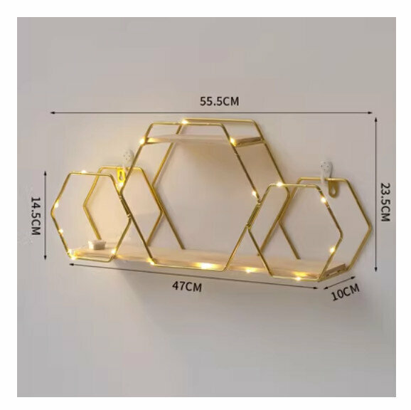 Hot selling wall-mounted decorative shelves [two large and one small hexagonal gold]