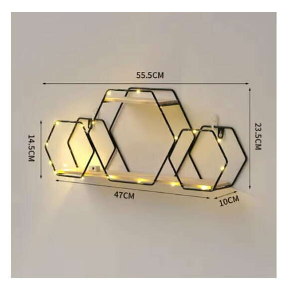Hot selling wall-mounted decorative storage rack [two large and one small hexagonal black]