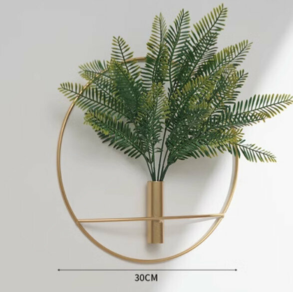 熱賣牆面裝飾品【中號圓花插金色帶波斯草】