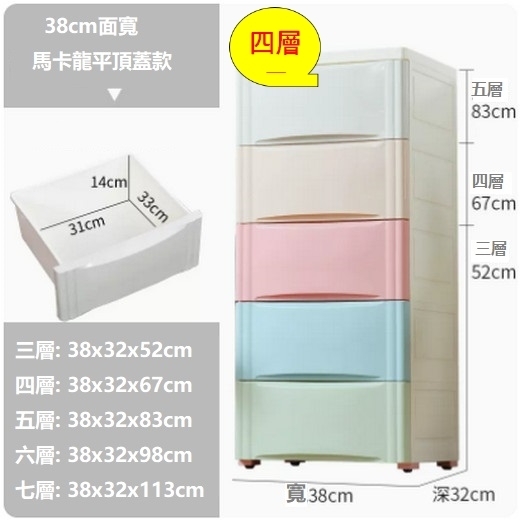 爆款抽屜式衣服儲物箱（加厚38面寬（馬卡龍） 四層）