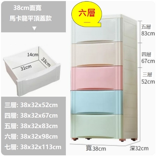 爆款抽屜式衣服儲物箱（加厚38面寬（馬卡龍） 六層）