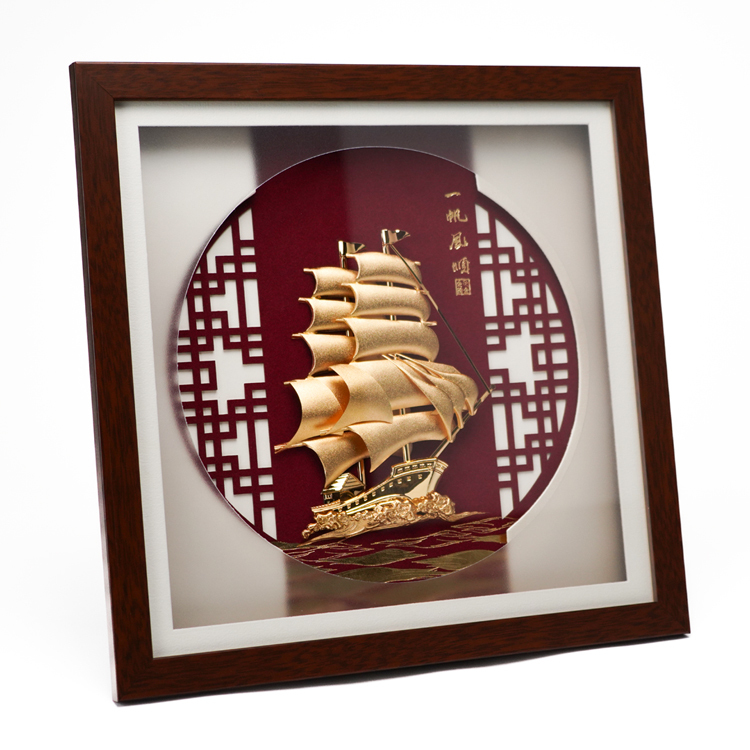 鹿港窯禮品館│立體金箔畫一帆風順掛飾│開業開市、開幕喬遷、升遷榮調祝賀禮品