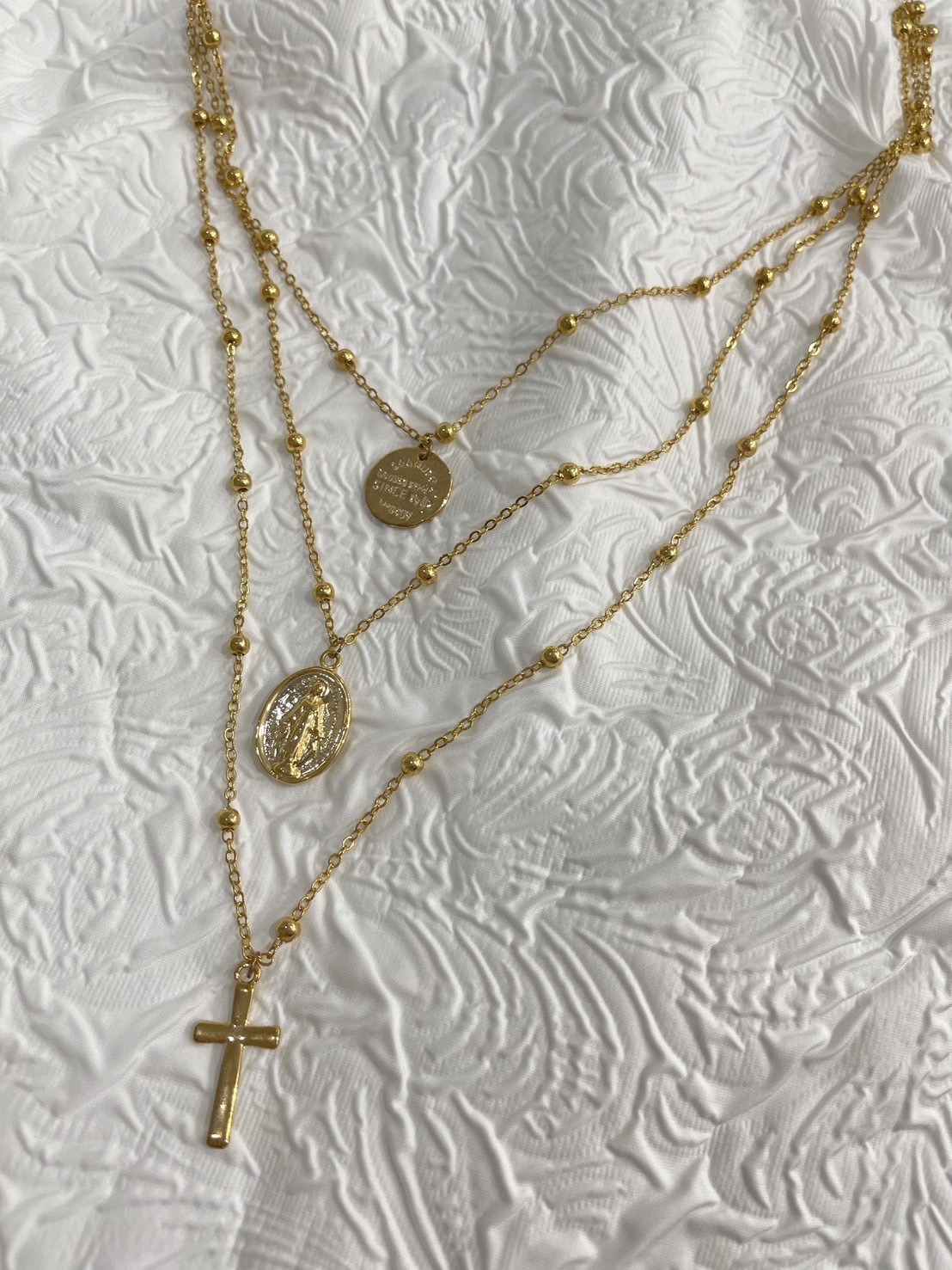 多層次 錢幣十字架項鍊