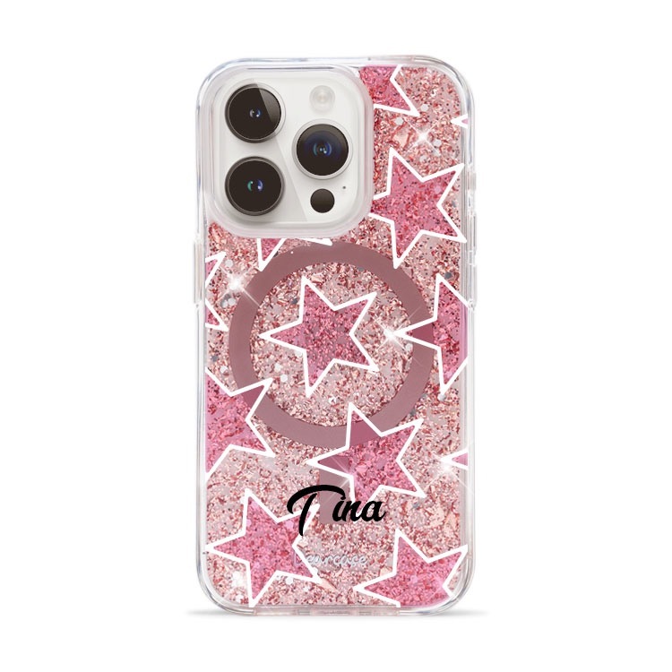 【特惠款】粉色星星 iPhone 15 Pro Max 玫瑰金貝拉殼 (MagSafe) (含Tina)