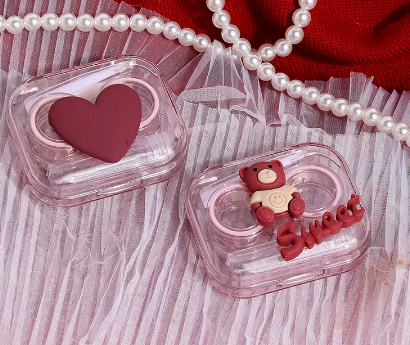 Hot selling (2 pieces) contact lens case without lid and no twisting lid (Specification: [Love + Little Bear])