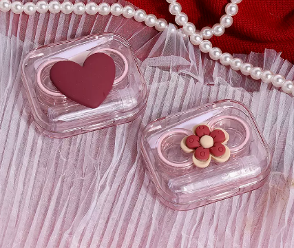 Hot selling (2 pieces) contact lens case without lid and no twisting lid (Specification: [Love + Flower])
