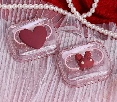 Hot selling (2 pieces) contact lens case without lid and no twisting lid (Specification: [Love + Rabbit])