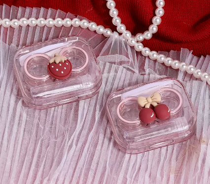 Hot selling (2 pieces) contact lens case without lid and no twist lid (Specification: [Strawberry + Cherry])