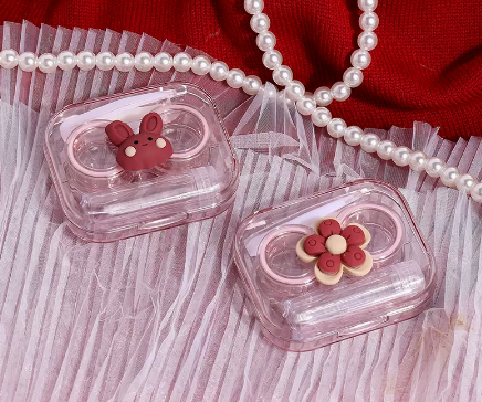 Hot selling (2 pieces) contact lens case without lid and no twist lid (Specification: [Rabbit+Flower])