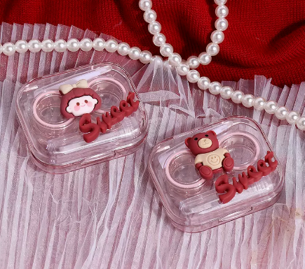 Hot selling (2 pieces) contact lens case without lid and no twist lid (Specification: [Girl + Bear])