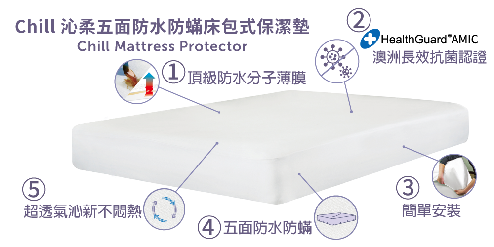 Chill 沁柔5面床包式防水保潔墊【客製化】