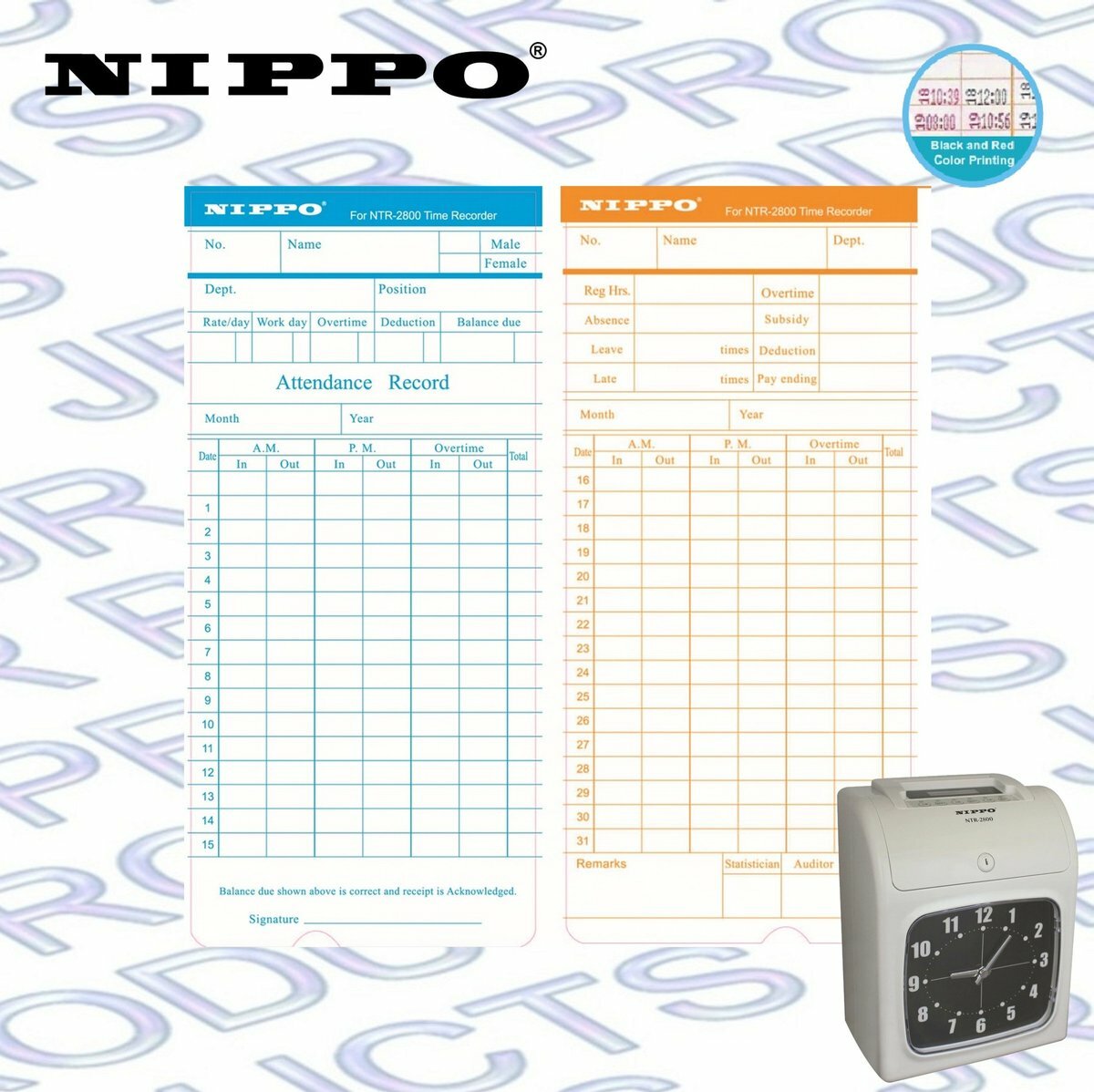 Nippo - NTA-120 值勤記錄卡 《NTR-2800 / NTR-2820 系列卡鐘機專用》