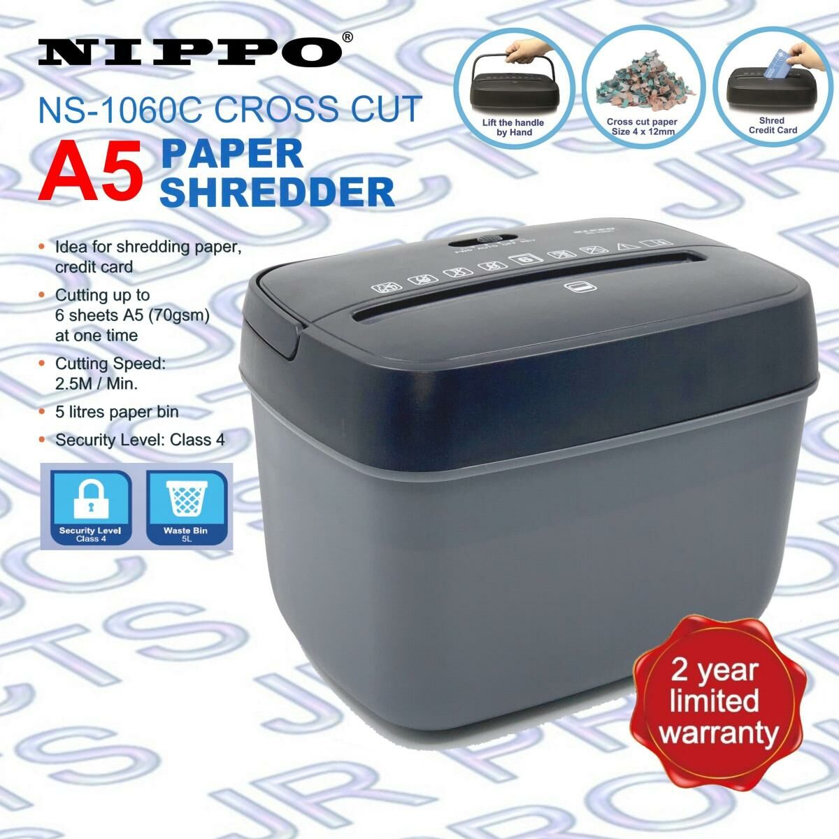 Nippo - NS-1060C 輕巧桌面型粒狀碎紙機 (A5紙適用)《香港行貨》《2年保養》- 1 部