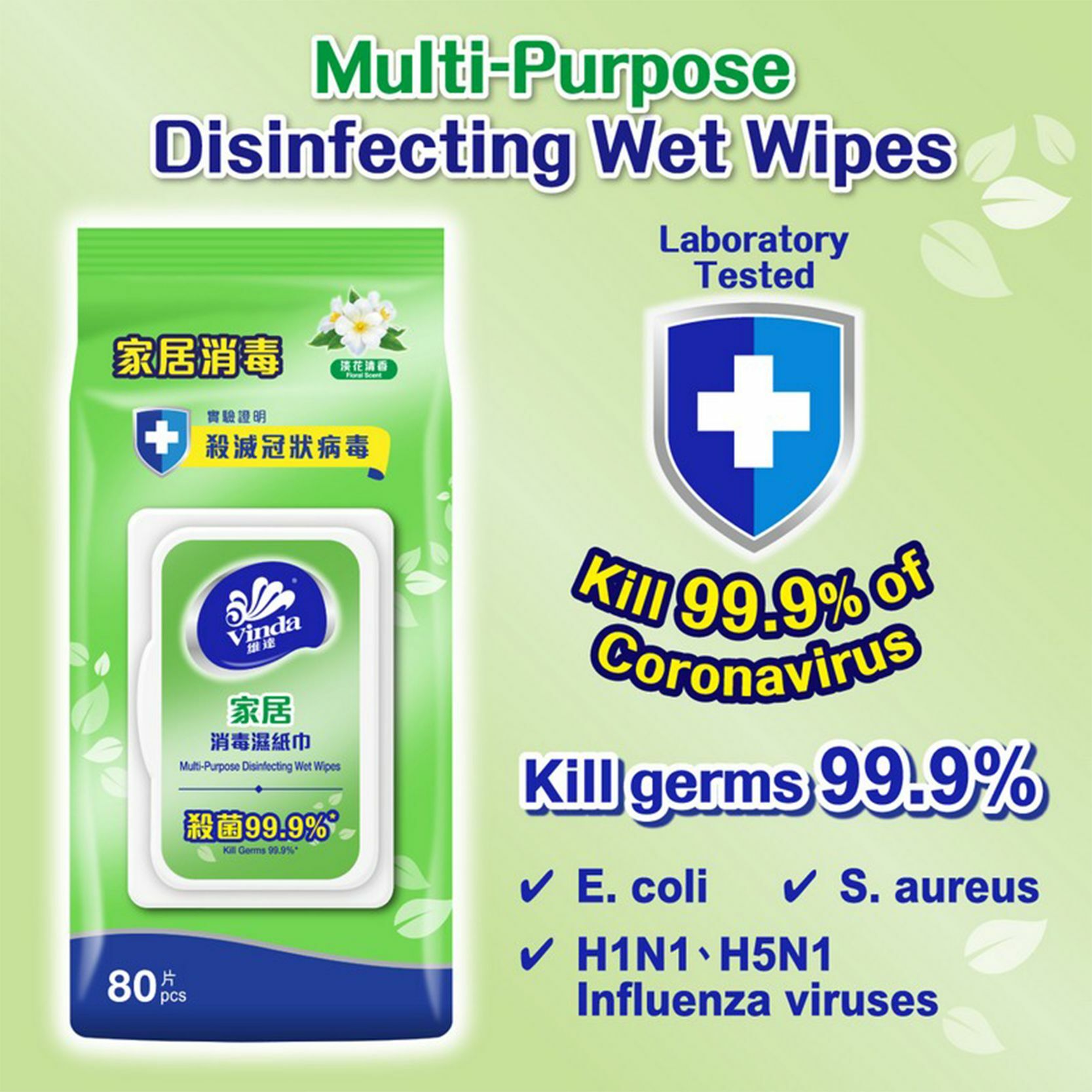 Household Disinfecting Wet Wipes (Floral Scent)