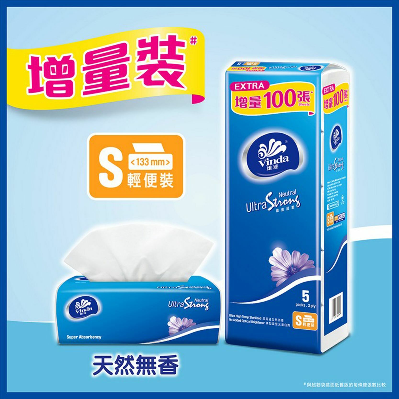 Vinda Ultra Strong 3-ply Soft Pack Facial Tissues (s-size) Value Pack+20's