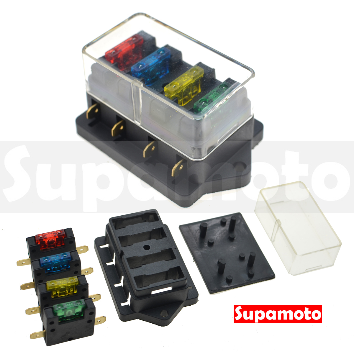 -Supamoto- 保險絲盒 4P 4路 中型 M型 保險絲 音響 電源 4出 防水