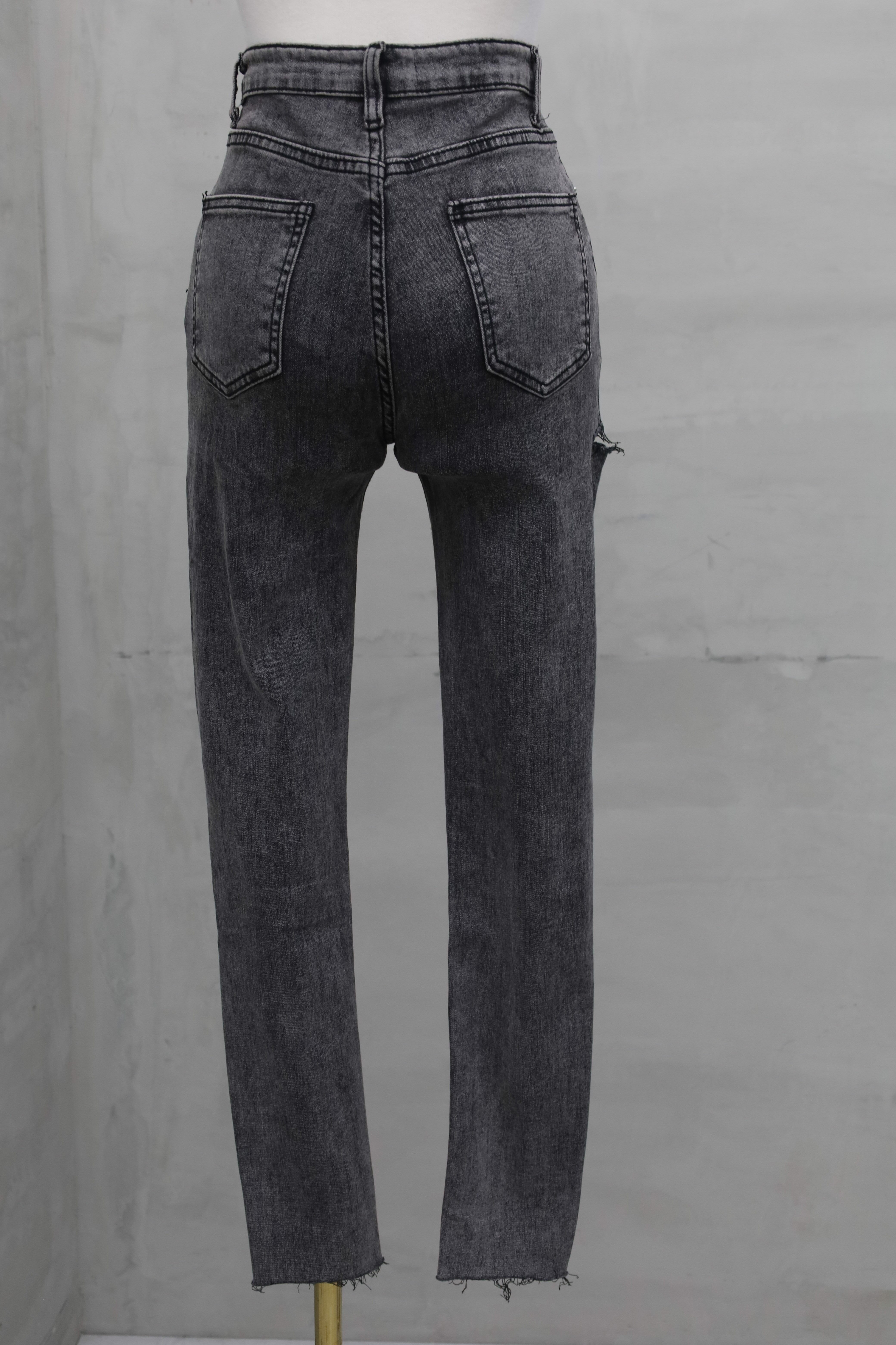 個性刷破窄管褲