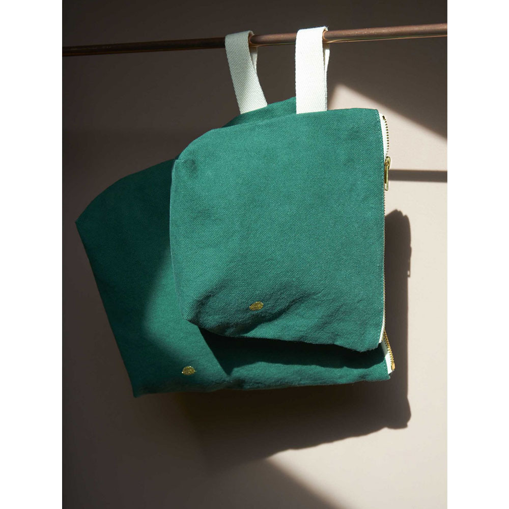 法國La cerise sur le gâteau 有機棉防水手提收納袋-海苔綠(小)