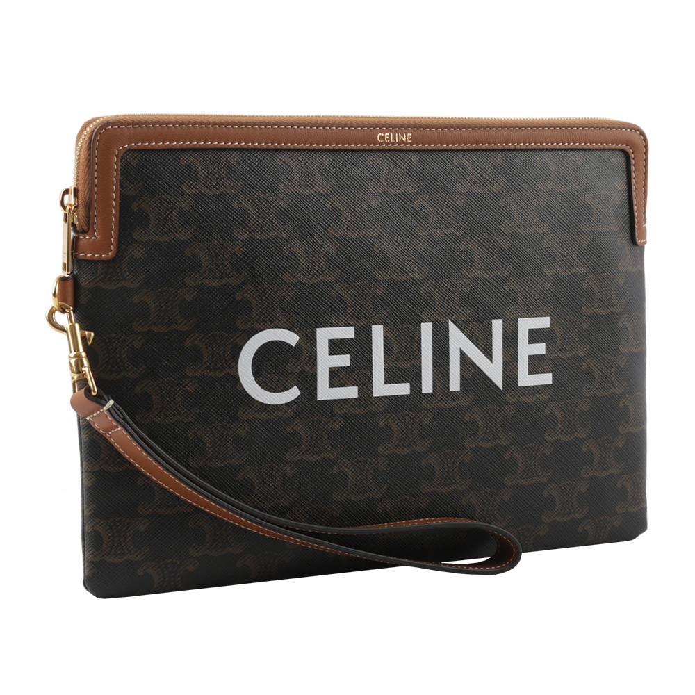 【CELINE】滿版凱旋標誌塗層帆布拉鍊手拿包