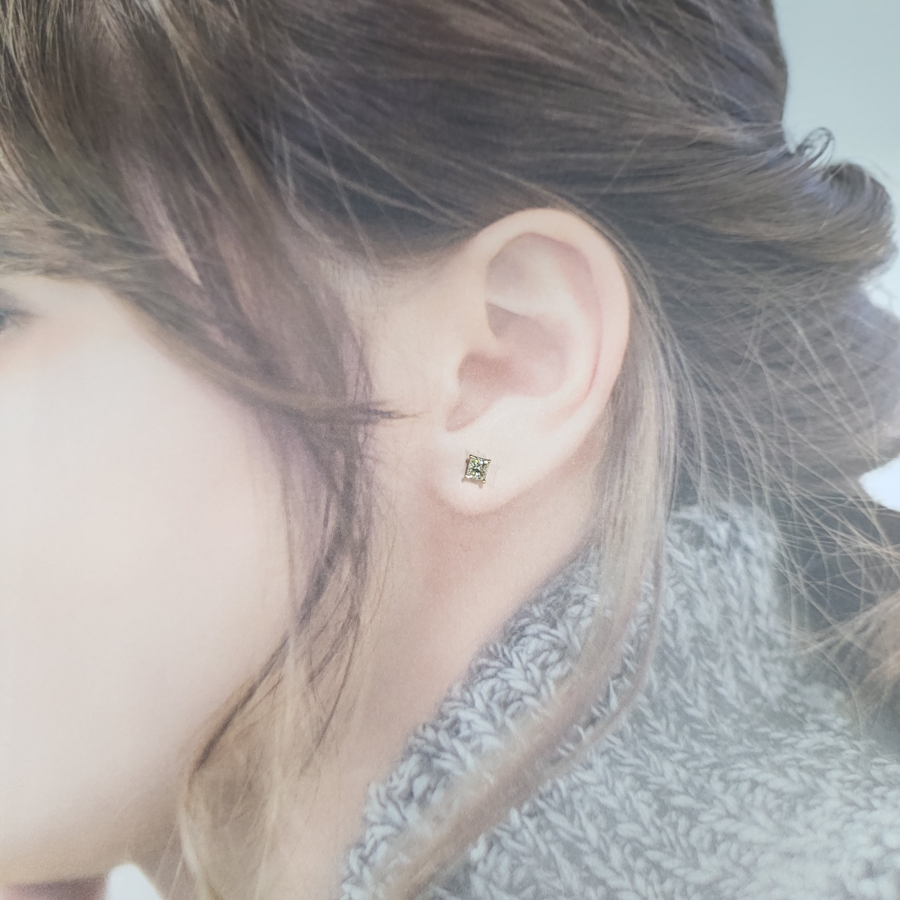 全新18K玫瑰金【主石67份方形鑽石】耳環