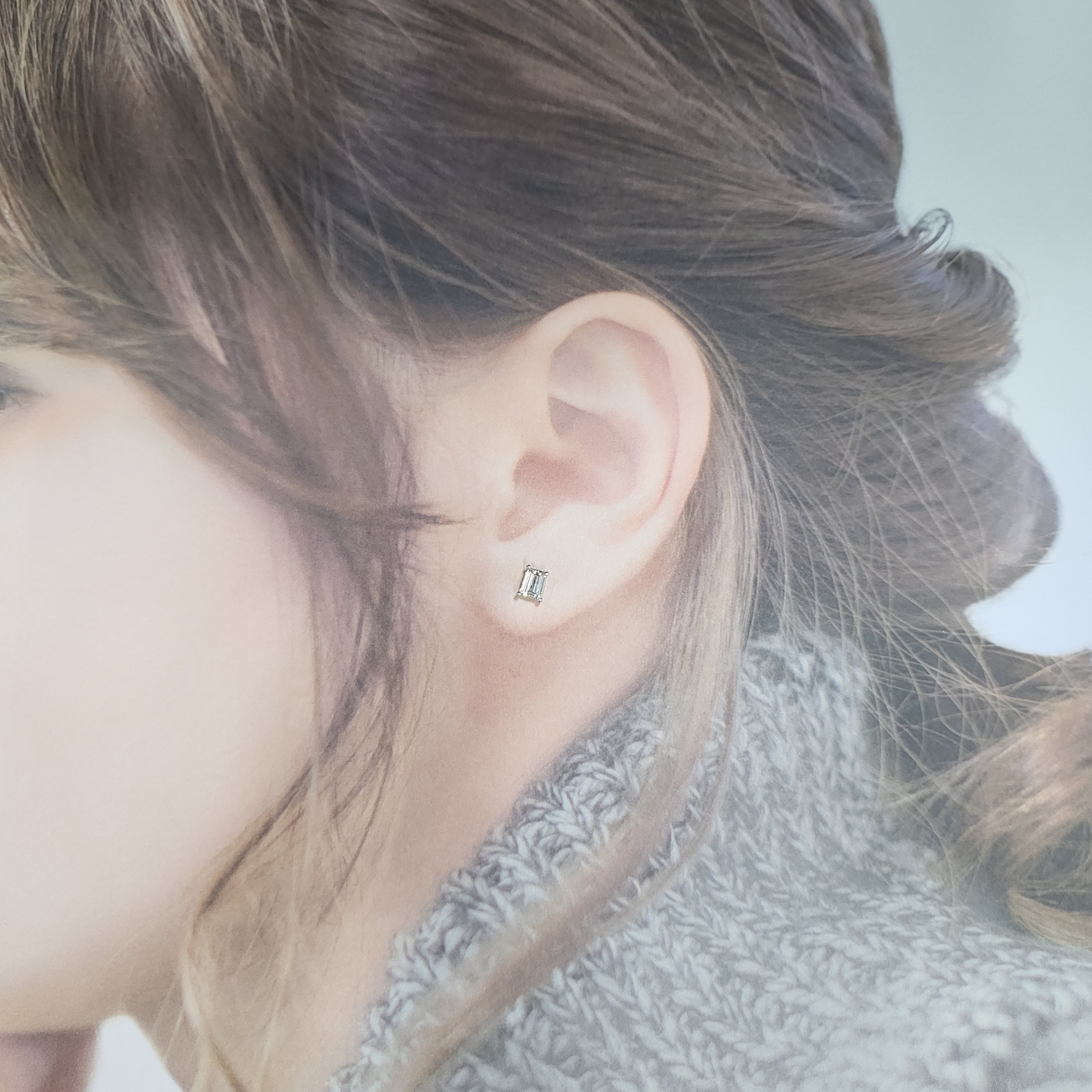 全新18K白金【主石55份方形鑽石】耳環