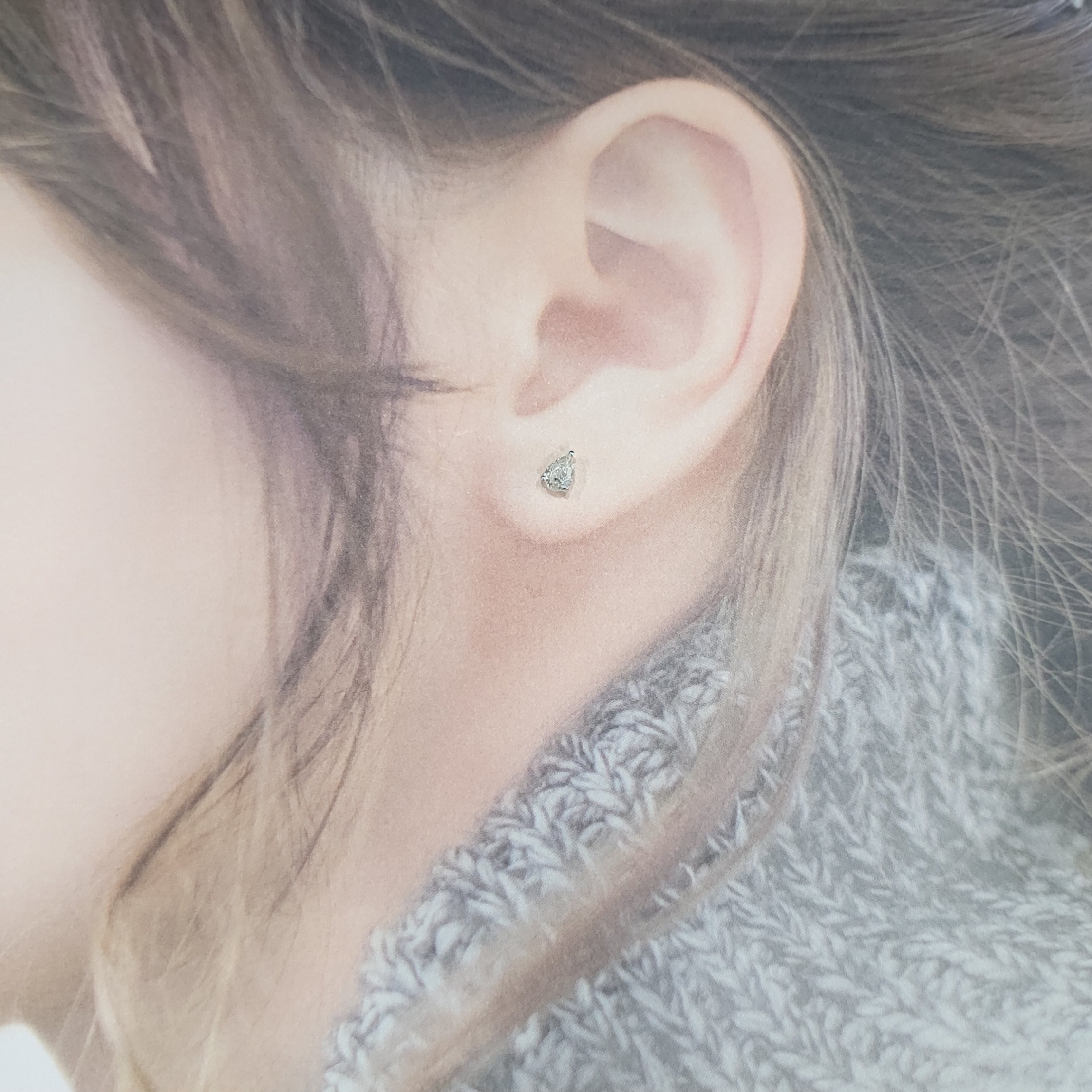 全新18K白金【主石80份梨形鑽石】耳環