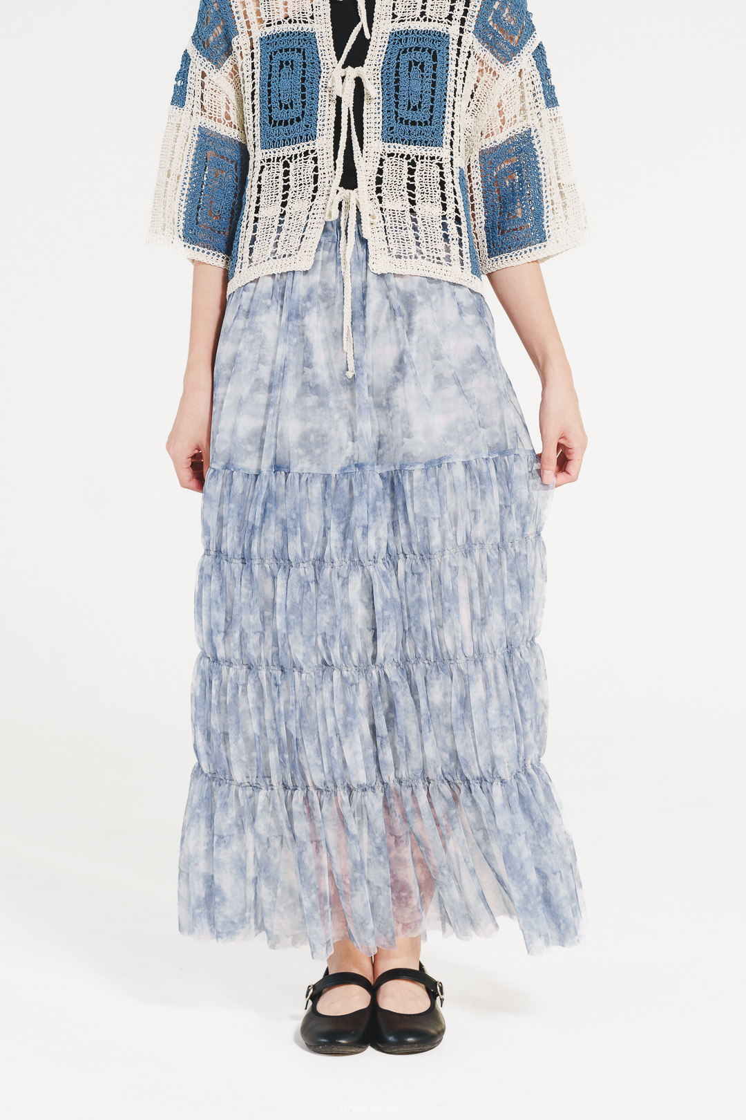 追逐浪花！暈染薄紗半身裙(兩色-藍)