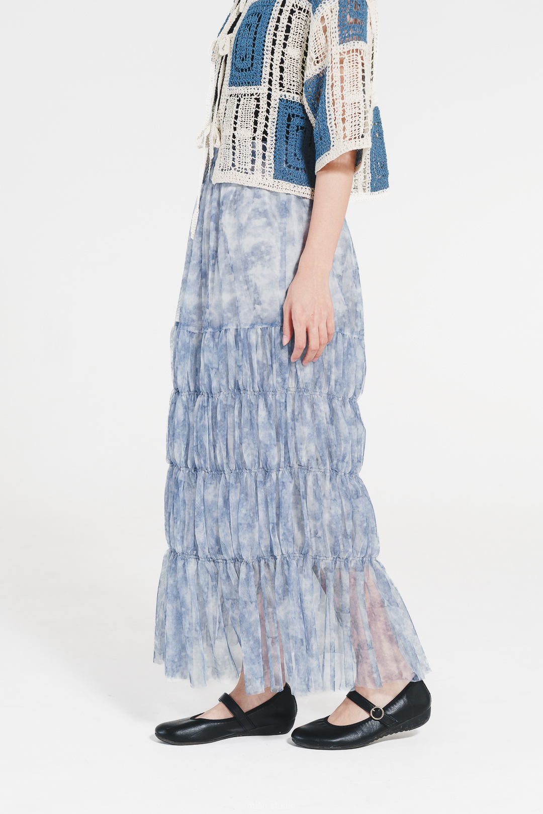 追逐浪花！暈染薄紗半身裙(兩色-藍)