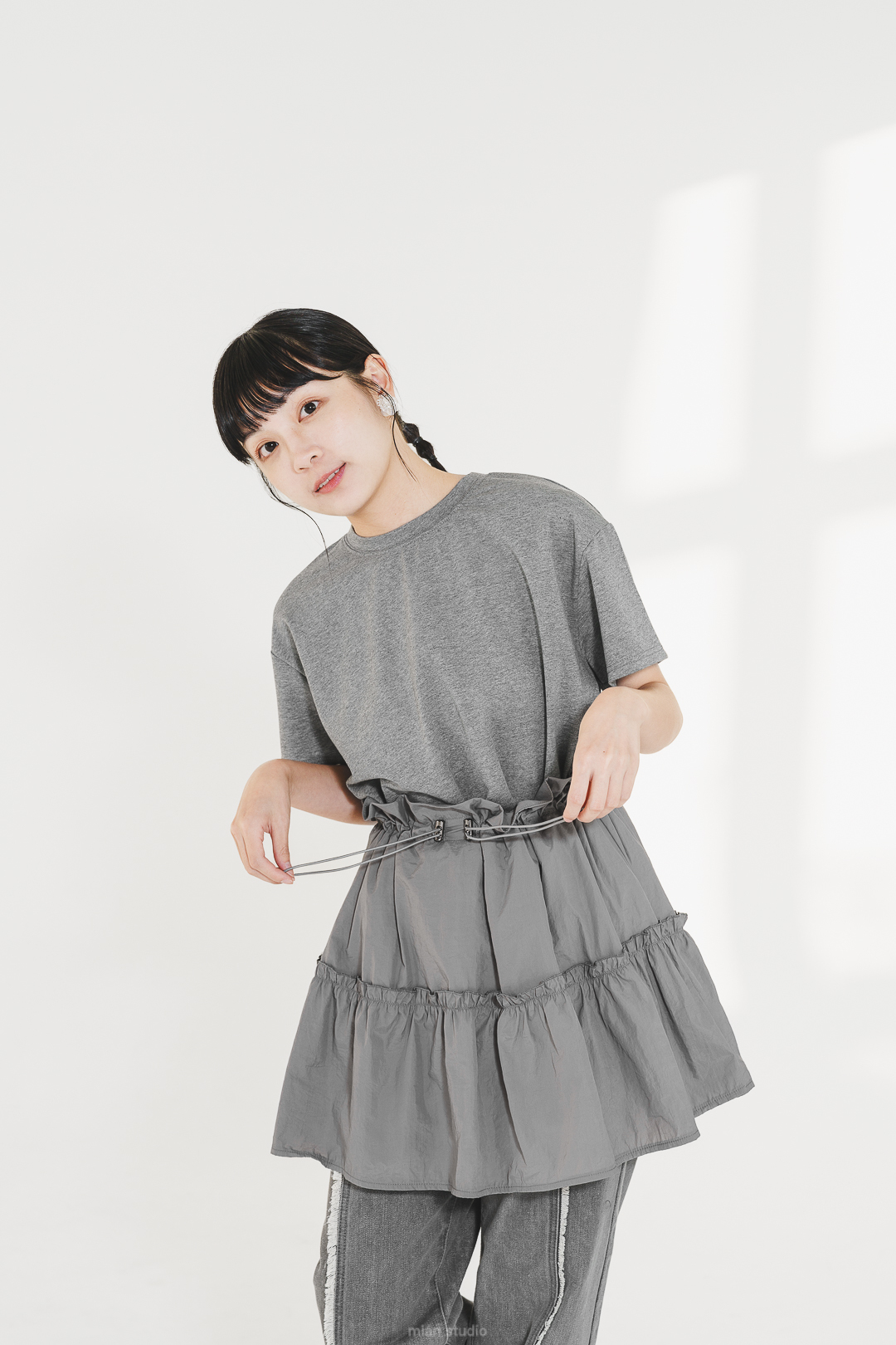 小日子！天竺抽繩上衣(兩色-木炭灰)