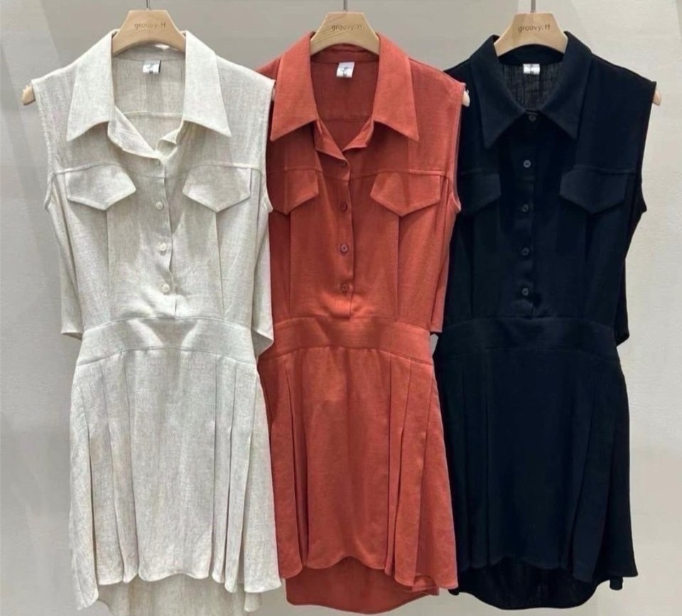 正韓露腰鬆緊連身裙