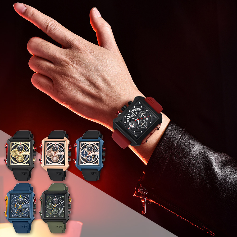 【Jonas Jasmin 喬納斯】 JJ-5343MC 真三眼 帶日期 繽紛多色 夜光 男款 矽膠 石英錶