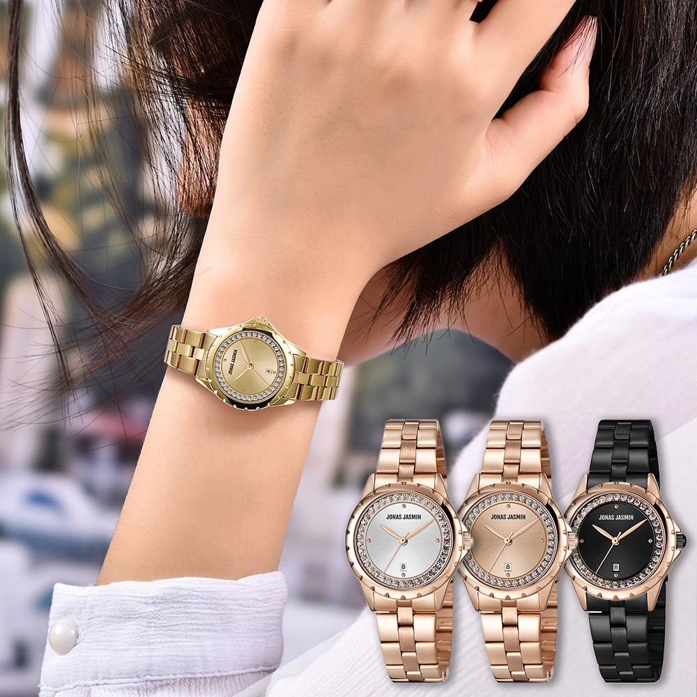 【Jonas Jasmin 喬納斯】 JJ-2271L 亮麗晶鑽錶面 女款 不鏽鋼 石英錶