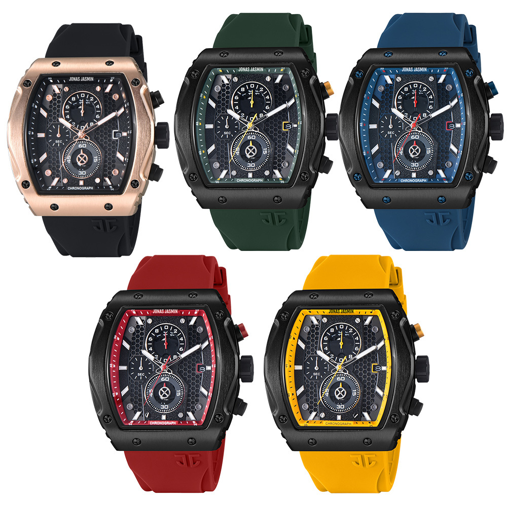 【Jonas Jasmin 喬納斯】 JJ-5338MC 真三眼 帶日期 夜光 繽紛 多款 男款 矽膠 石英錶