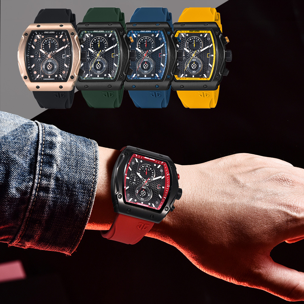 【Jonas Jasmin 喬納斯】 JJ-5338MC 真三眼 帶日期 夜光 繽紛 多款 男款 矽膠 石英錶