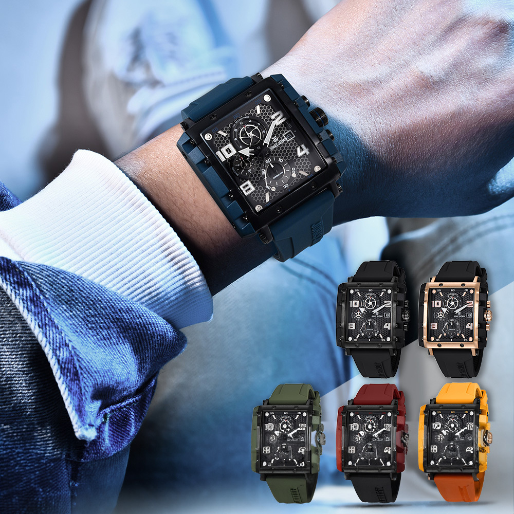 【Jonas Jasmin 喬納斯】 JJ-5329MC 真三眼 夜光指針 帶日期 男款 繽紛多色 矽膠 石英錶