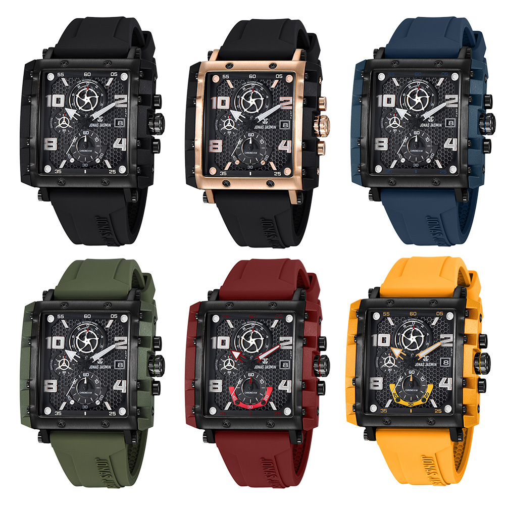 【Jonas Jasmin 喬納斯】 JJ-5329MC 真三眼 夜光指針 帶日期 男款 繽紛多色 矽膠 石英錶