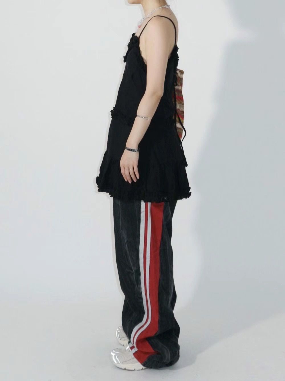 拼接 波紋 撞色 雙線 牛仔褲