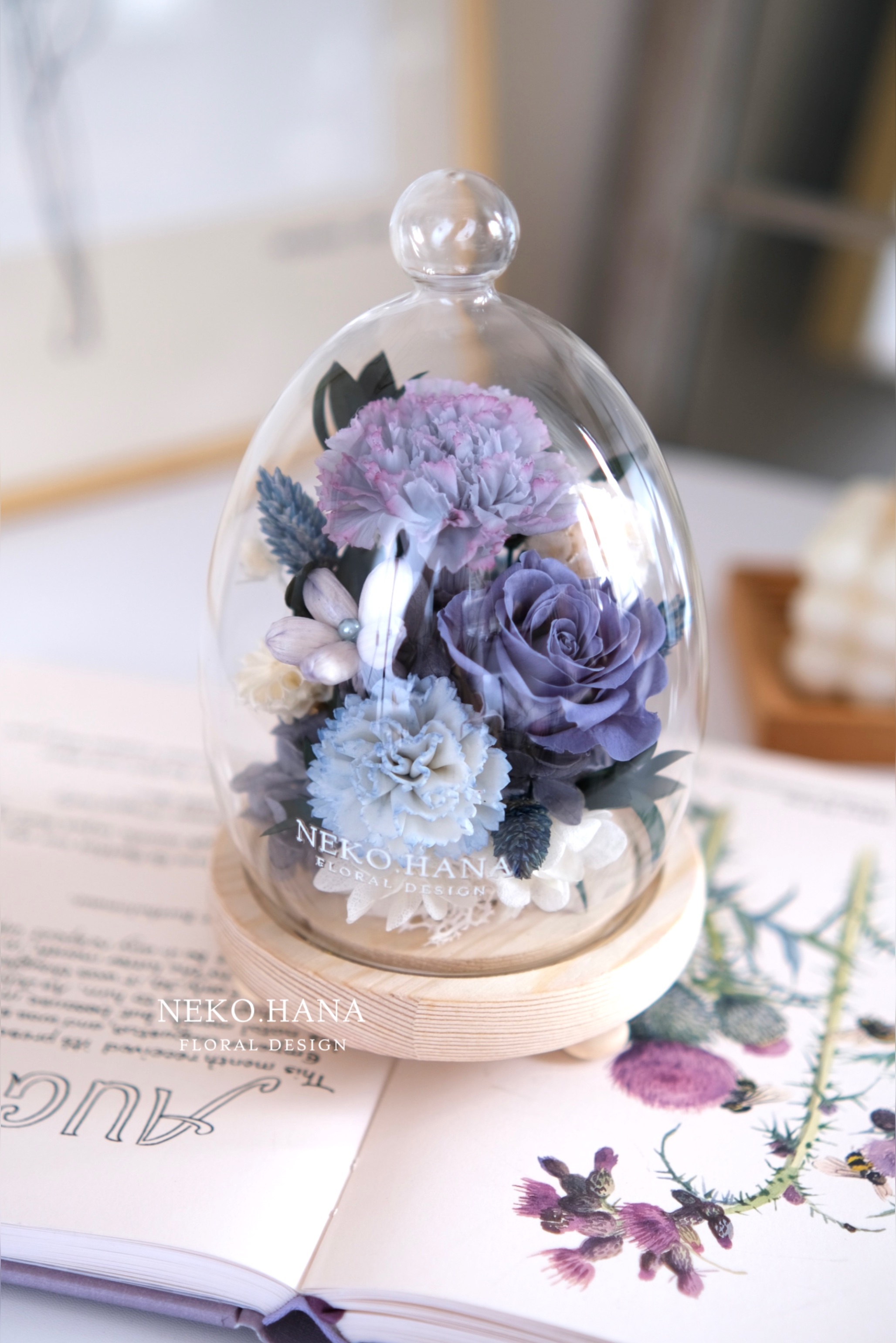 霧藍色康乃馨永生花盅