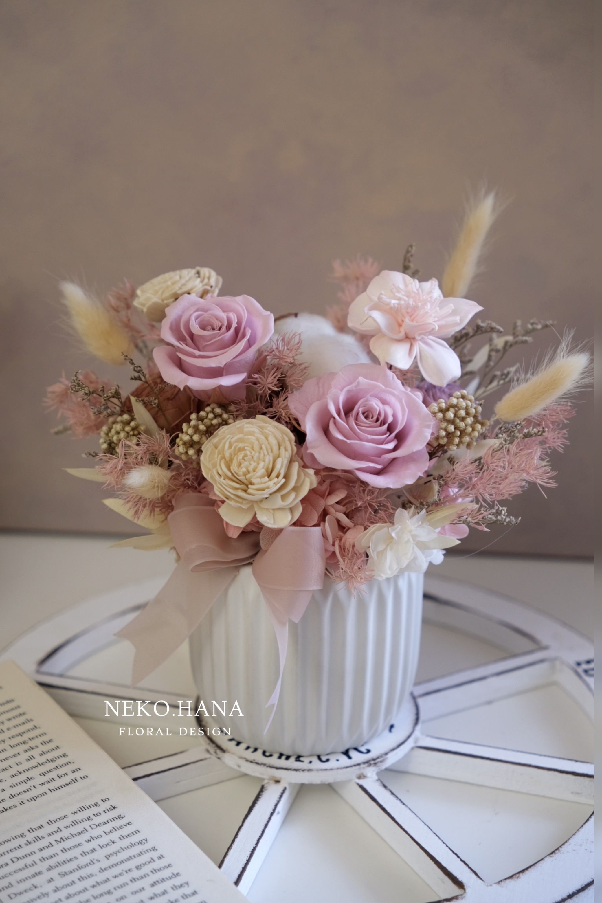 粉玫瑰永生盆花