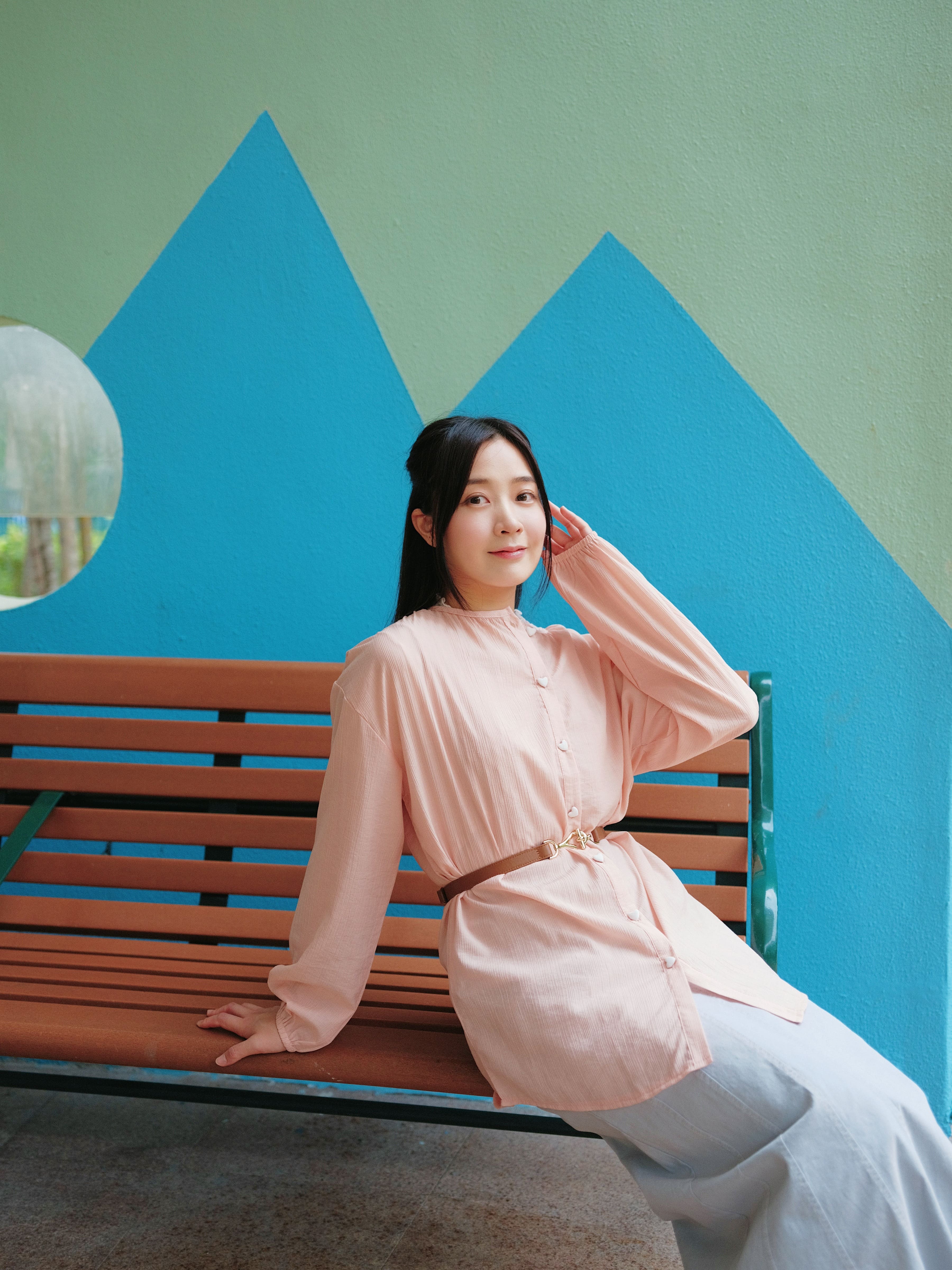 三色 / 心心鈕質感圓領恤衫/ Heart Button Shirt