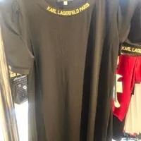 [S] KARL LAGERFELD RUFFLE SHOULDER DRESS,BLACK, L4ED7477-BLK (SKL1085)