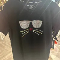 [S] KARL LAGERFELD CHOUPETTE RHINESTONE T-SHIRT,BLACK, L4WHB003-BLK [FINAL SALE] (SKL1086)